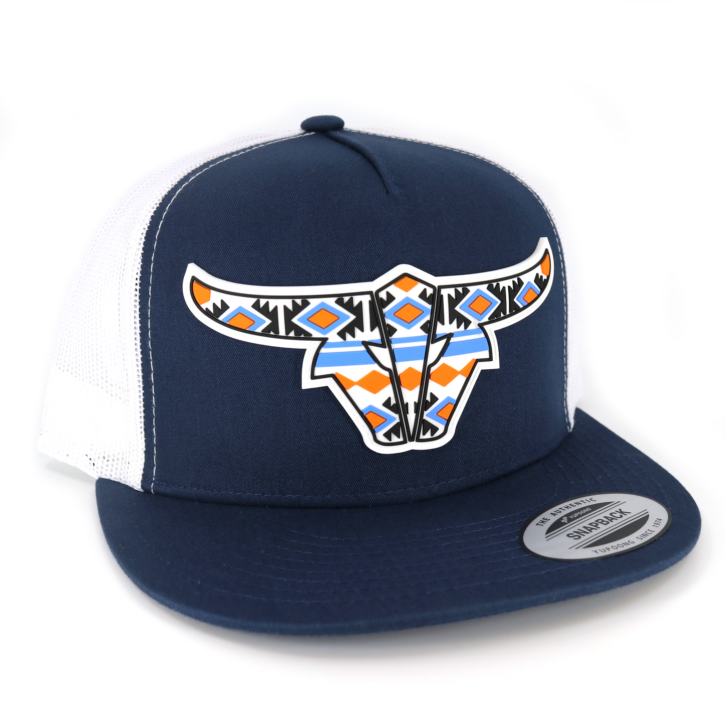 Tribal Navy/White Trucker Hat - Flat Visor