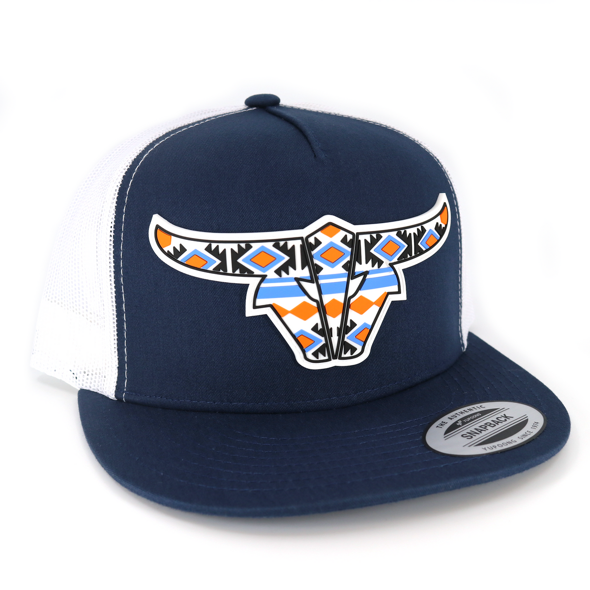 Tribal Navy/White Trucker Hat - Flat Visor – Toro Bull