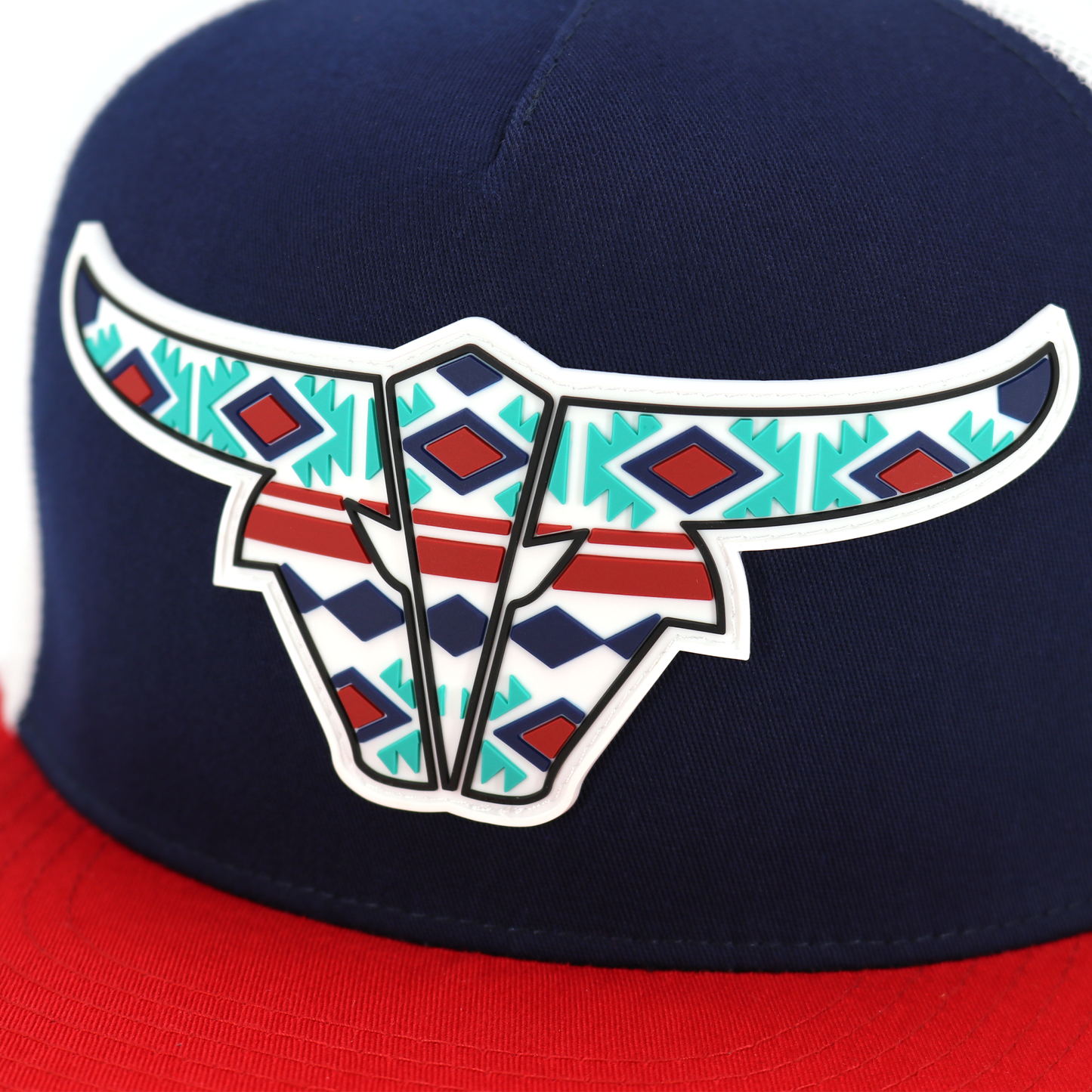 Tribal Red/Navy/White Trucker Hat - Flat Visor