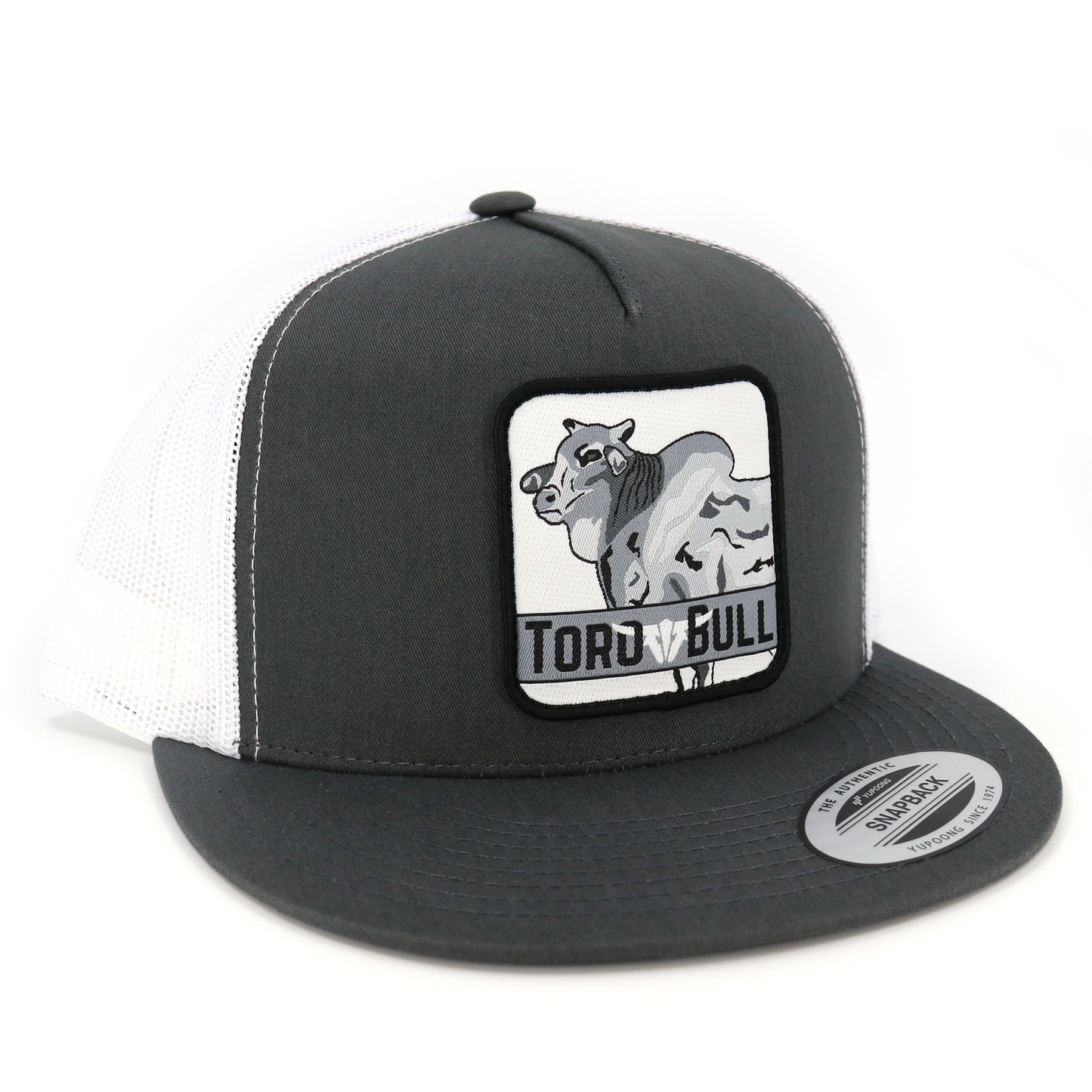 Zebu Charcoal/White Trucker Hat - Flat Visor