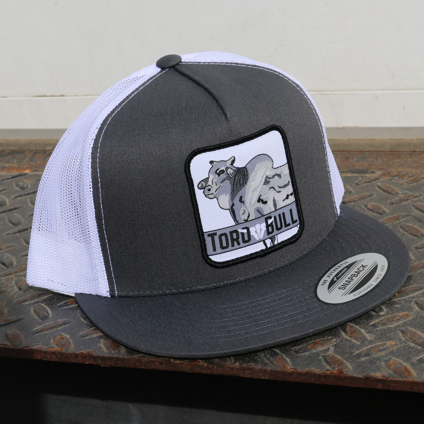 Zebu Charcoal/White Trucker Hat - Flat Visor